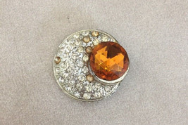 Vintage Amber Paste Rhinestone Sun Moon Metal Pin Pinback Costume Jewelr... - $29.99
