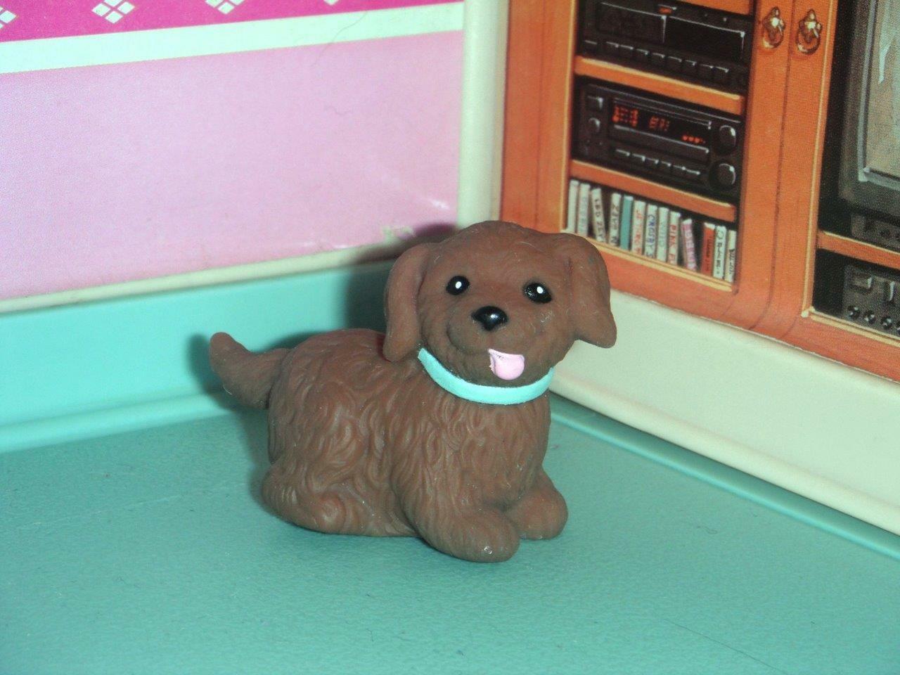 Primary image for Fisher Price Loving Family Dollhouse Dark Brown Puppy Dog with Blue Ribbon Teal