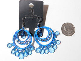 Accessori Ladies Jeweled Beaded Drop Dangle Earrings Blue Tones Hook Fasteners - $9.99