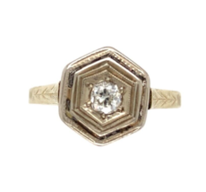 Art Deco 14k Yellow Gold Genuine Natural Diamond Ring with White Gold To... - $658.35