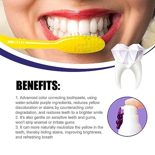 V34 Purple Color Corrector Toothpaste -Purple Whitening Toothpaste for Yellow Te Item image 7