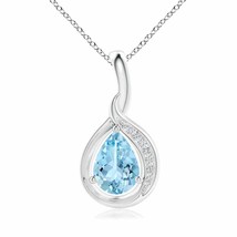 ANGARA 7x5mm Natural Aquamarine and Diamond Loop Pendant Necklace in Silver - £140.58 GBP+