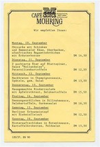 Cafe Mohring Menu Berlin Germany 1990 - £12.41 GBP