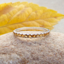 Citrine Round Eternity Rings Sterling Silver Citrine Ring Wedding Band November  - £52.44 GBP