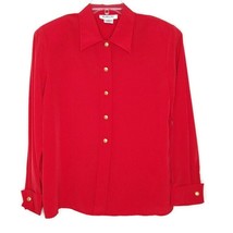 Talbots Womens Blouse Size 12 Long Sleeve Button Front Collared Solid Red - £11.93 GBP