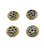Jewel Button Covers 4 Piece Set Gold Tone Clasp Multi Color Fancy Upscale - $27.72