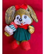Vintage Fun World Bunny Ornament Styrofoam Body Green Felt Dress Red Fel... - $239.70 MXN