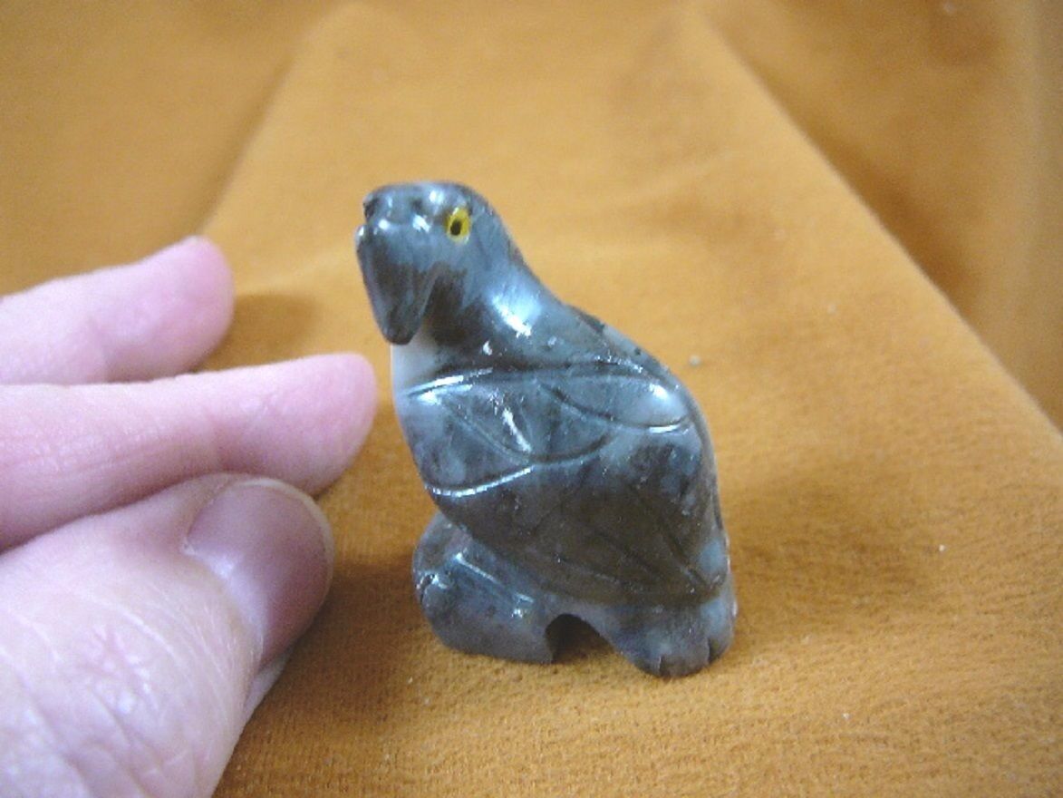 Primary image for (y-bir-pa-3) PARROT Macaw bird gray tan gemstone SOAPSTONE carving I love birds