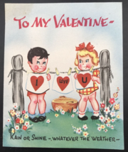 VTG c1920s RRH To My Valentine Boy &amp; Girl at Clothesline I Love U Greeting Card - £7.49 GBP