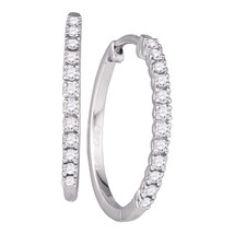 10k White Gold Womens Round Diamond Slender Single Row Hoop Earrings 1/4 Cttw - $299.00