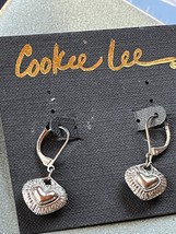Cookie Lee Silvertone w Slightly Goldtone Puffy Heart Dangle Earrings for Pierce - £9.04 GBP