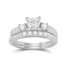 10kt White Gold Womens Princess Diamond Bridal Wedding Ring Band Set 1.00 Cttw - £1,346.75 GBP