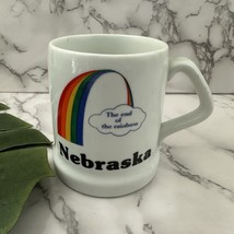 Papel Vintage 80s Nebraska End of The Rainbow Coffee Mug White Souvenir Cup - $27.09 CAD
