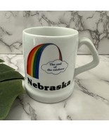 Papel Vintage 80s Nebraska End of The Rainbow Coffee Mug White Souvenir Cup - $19.79