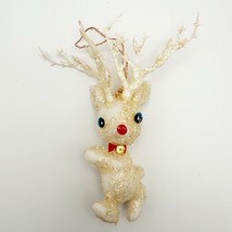 VTG Sugared Mica Glitter Plastic Dancing Reindeer Christmas Ornament Hon... - $14.99