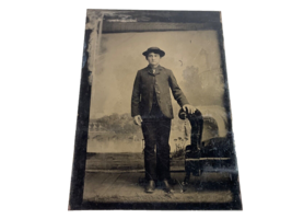 Vintage Tintype Photograph Young Man Boots and Hat 3.5 x 2.2 - £7.73 GBP