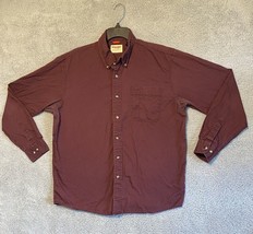 Wrangler Mens Sz L Button Up Long Sleeve Deep Maroon Shirt All Day Comfort - $11.88