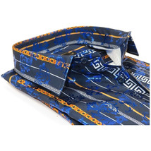 Men's Sports Shirt By Barocco Fashion Printed Long Sleeves Soft Feel EFS60 Navy image 4