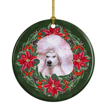 White Standard Poodle Poinsetta Wreath Ceramic Ornament Christmas Tree Hanging D - £27.59 GBP