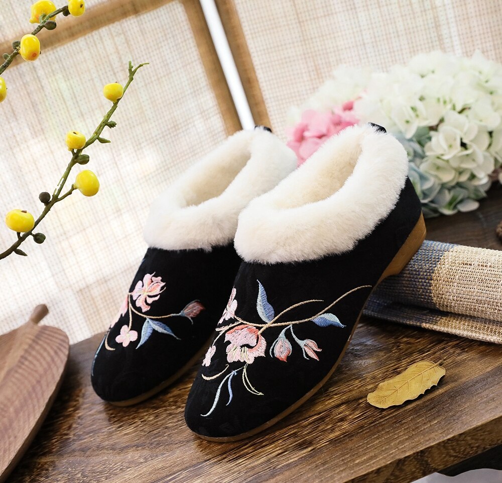 Primary image for Winter Women Warm Cotton Low Top Flat Shoes Faux  Collar Soft Slip On Loafers Co