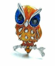 Stunning Vintage Look Silver plated Small Owl Blue Eyes Brooch Broach Pin Z21 - £12.74 GBP