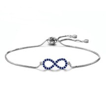 1CT Lab Created Blue Sapphire Infinity Bolo Bracelet in 14K White Gold Over-925 - £53.56 GBP