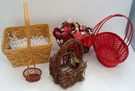 5 basket lot home decor gifts crafts artificial flower basket red twig - £15.78 GBP