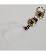 Vintage Tribal Handmade Keychain Charm Beaded w/ Feathers Pink Black 7 Inch - $13.10