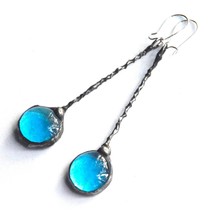 Turquoise sea glass earrings stained glass long earrings method turquoise glass  - £27.88 GBP