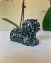 Snowflake Obsidian Carved Foo Dog Figurine Crystal Dog Carving Stone Animal 2.25 - £10.04 GBP