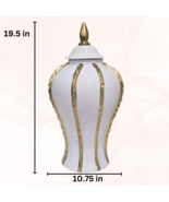 Ceramic White Ginger Jar with Gold Details  - $125.00