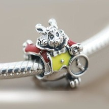 925 Sterling Silver Disney White Rabbit beads With Red and Yellow Enamel Charm - £13.27 GBP