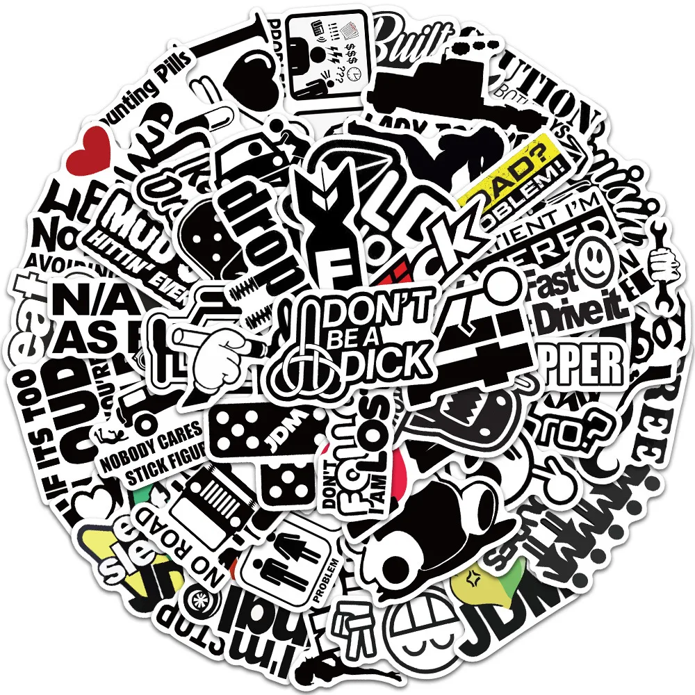 Sporting 10/30/50PCS Black and white Japanese JDM Graffiti Stickers Motorcycle L - £23.84 GBP