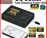 4K Hdmi 2.0 Cable Splitter Switcher Box Hub Ir Remote Control 3X1 Power ... - $18.99