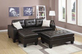 Piacenza Espresso Sectional Sofa With Ottoman In Bonded Leather - £750.06 GBP