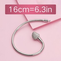 925 Sterling Silver Snake Chain With Pave Clear CZ Heart Clasp Bracelet Fit All  - £59.21 GBP