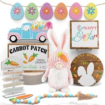 Easter Gnome and Wooden Sign Decorations Set, Spring Bunny Plush Doll and Table  - £23.94 GBP