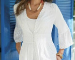 Soft Surroundings White Button Front 3/4 Bell Slv w/ Lace Large Melissan... - £37.10 GBP
