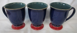Denby Harlequin Green Blue Red Footed Mug4 1/4&quot;, Set of 3 - £24.16 GBP