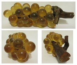 Vtg Large Yellow Amber  Glass Grape Cluster On Drift Wood Mid Century Home Decor - £32.16 GBP