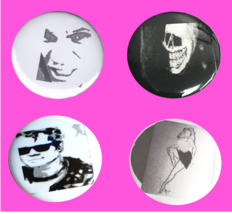Set of Four Black and White Independent Press Punk 2 1/4&quot; Pinback Buttons - $12.99