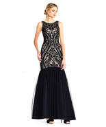 Adrianna Papell Blk/Nude TulleTrumpet Gown with Beaded Drop Waist Bodice... - £189.13 GBP