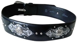 NWT BRIGHTON M/L 32 wide black leather belt w/ lots of silver Burn Out western - $50.43
