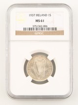 1937 Irlanda República 1 Chelín Moneda de Plata MS-61 NGC Bajo Acuñación Fecha - $2,182.93