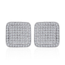 Sterling Silver White Cubic Zirconia Square Micropave Stud Earrings - £61.52 GBP