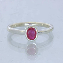 Red Ruby Flux Included Lab Created Oval Silver Ring size 8.5 Stacking Design 705 - £54.20 GBP