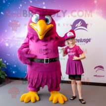 Magenta Eagle mascot costume character dressed with a Mini Dress and Berets - £1,062.03 GBP