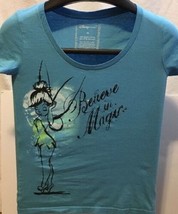 Believe In Magic Tinkerbell Disney Store Fairies Blue Graphic T-Shirt Xs Girls - £18.92 GBP
