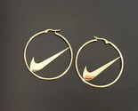 Nike Swoosh Gold - Plated Metal Hoops Clasp Earrings, Pair, For Women Hoop - $19.75