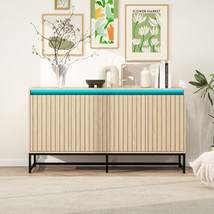 Carved 4-Door Sideboard with LED, Modern Buffet Cabinet with Adjustable ... - £239.33 GBP